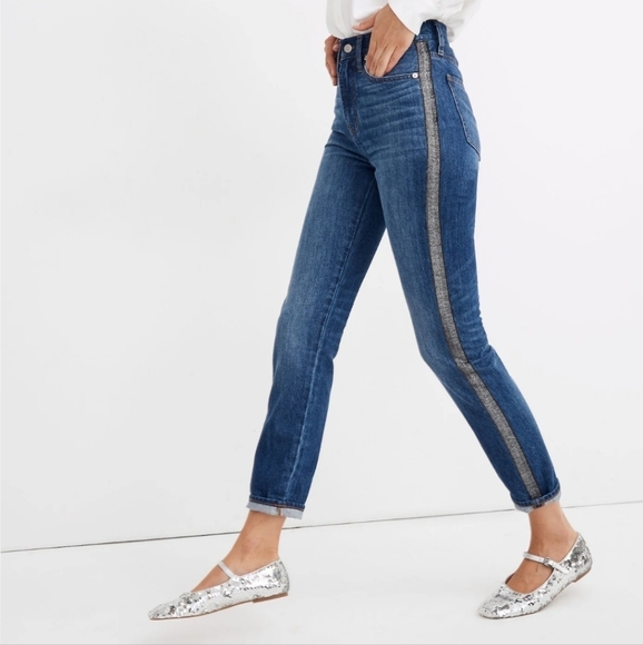 MADEWELL Jeans Blue Perfect Vintage Metallic Tuxedo Stripe Edition Denim Size 24 - Picture 3 of 13